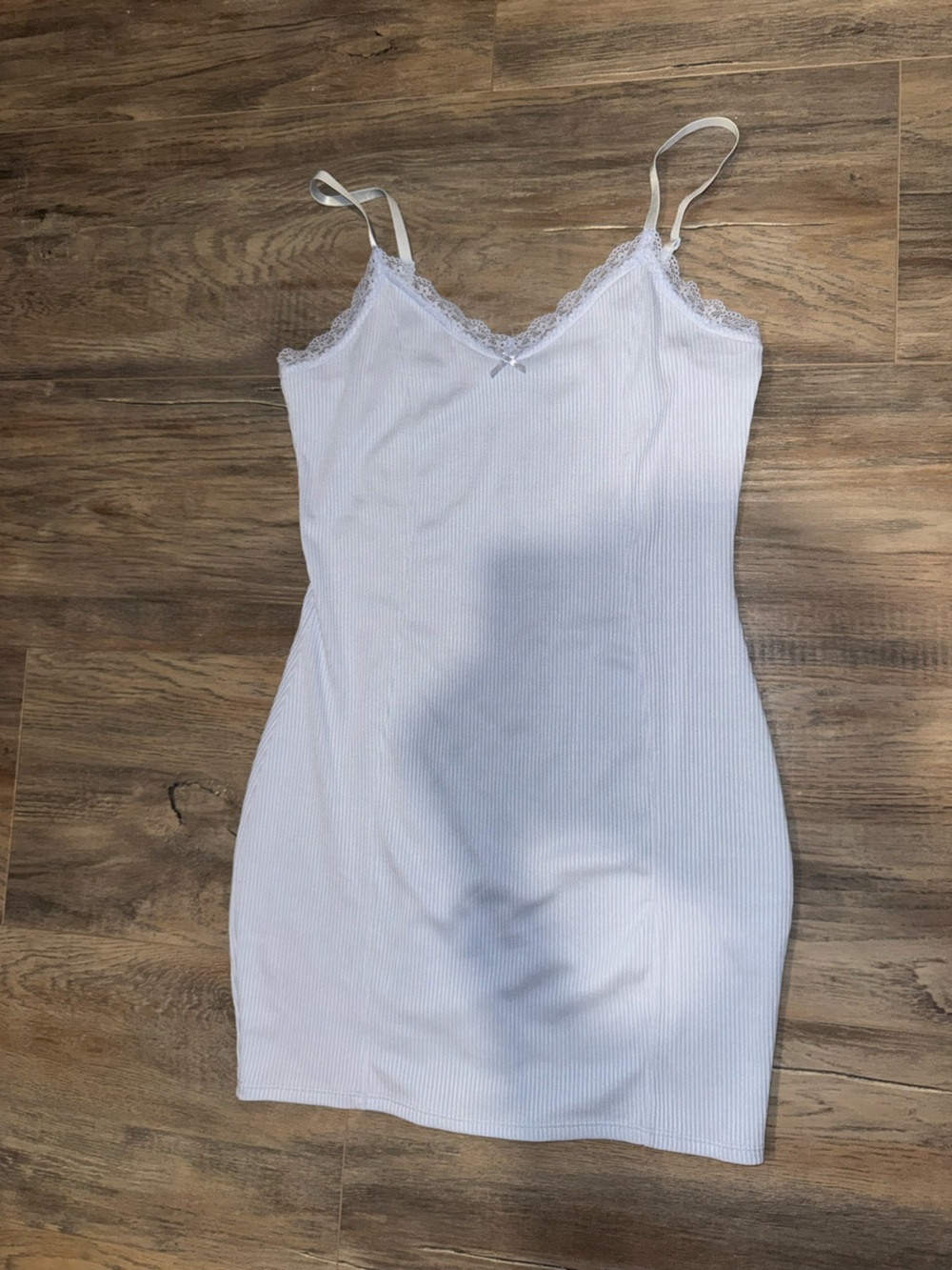 H&M White Ribbed Lace-Trim Slip Dress
